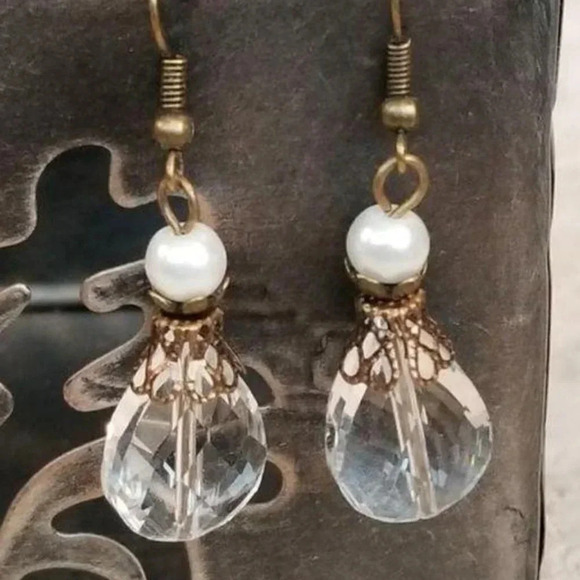 Handcrafted Faceted Glass Teardrop Dangle Earrings - Picture 1 of 4